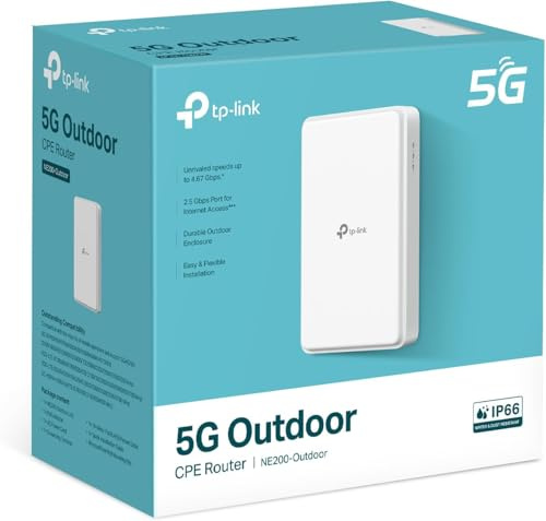 TP-Link Routeur extérieur 5G, jusqu'à 4,67 Gbit/s avec vitesses de téléchargement 5G, port 2,5GE, alimentation PoE+, boîtier extérieur durable, IP66, installation de montage multiple, Plug & Play
