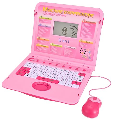 Happiegg Kids Laptop, Bilingual English/French Educational Toy- Kids Toy with 65 Activities to Learn Letters, Words, Math, Logic, Play Games and Music, Christmas Birthday Gifts for Boys Girls, Pink