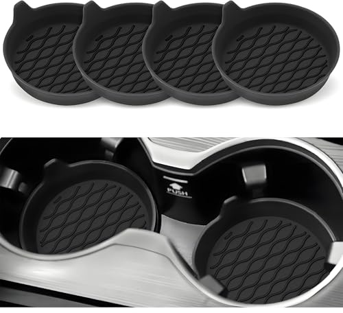 4 Stück Universal Auto Untersetzer,Silikon Getränkehalter Einlagen, Anti-Rutsch Cup Holder Inserts für Auto Tassenhalter, Hohe Temperaturbeständigkeit, Auto-Innenausstattung (Schwarz)