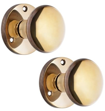 Infinity Decor Victorian Mortice Sprung Round Door Knobs Set Aged Brass Pull Handles Pair 52mm - Ideal for Interior and Exterior Use