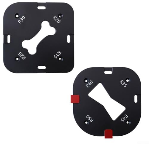 Gabarit d'angle arrondi en alliage d'aluminium avec bloc de limite amovible pour défonceuses à bois, 4 options de rayon R15-R30 et R35-R50, outil de coupe noir 128 x 128 mm