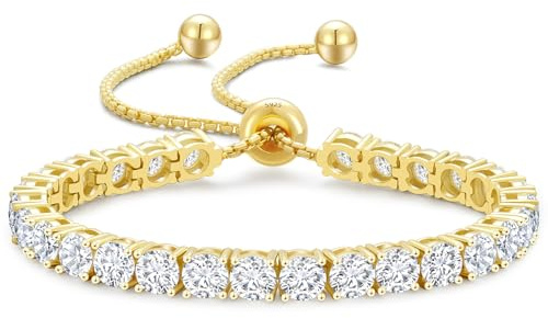 KRKC&CO Tennisarmband Silber 925 | Verstellbarer Länge Silberarmband Damen mit 14K Gold Beschichtung 4 mm Hypoallergen Cubic Zirkonia Weihnachts- und Geburtstagsgeschenk mit Luxusbox für Sie
