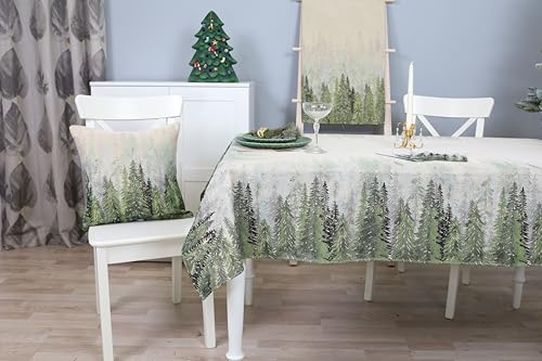 textile idea Gobelin Tischdecke „Wald“ 140x140cm – Festliche Weihnachts Tischdecke mit Winter Wald Motiv & goldenem Lurexfaden, hochwertige Elegante Winter Tischwäsche
