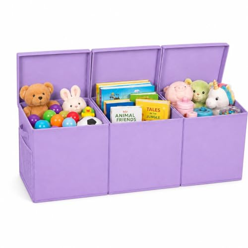 GOOGO Spielzeugkiste Mit Deckel, Große Faltbare Spielzeug Aufbewahrungsbox für Kinderzimmer, Spielzeugbox mit Deckel für Bücher, Plüschtiere und Kleidung, 98 x 34 x 40 cm (Lila)