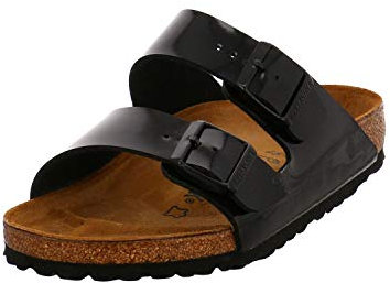 Birkenstock Classic 1005291 Arizona Birko-Flor, Damen Pantoletten, Schwarz (Schwarz Lack), 43 EU (9 UK)