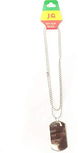 Silver Dog Tag Necklace for Soldier Army Veteran Fancy Dress Accessory