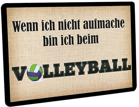 Crealuxe Fussmatte - Wenn ich Nicht aufmache Bin ich beim Volleyball - 60x40 cm - Gummi Rückseite/rutschfest - Filzoberfläche - Bedruckte Türmatte - Innenmatte - Schmutzmatte