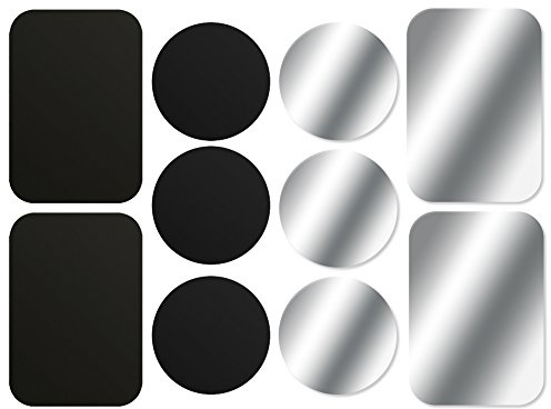 AJOXEL [10 Stück Metallplatte Metallplättchen Selbstklebend Set (6 Runden+4 Rechteckig) mit Klebefolie für Magnet KFZ Handyhalterung Sehr Dünn Ersatzplatten für Handy und Tablet– Schwarz + Silber