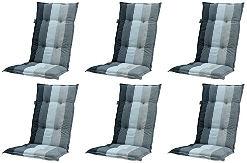 Madison Luxus Hochlehner Auflage C 404 Pete Grey, Grau, 6er Set | Schwarz Gestreift, 120 x 50 x 8 cm, 6 x 8 cm, Baumwollmischgewebe, Schaum-/Vliesfüllung anthrazit