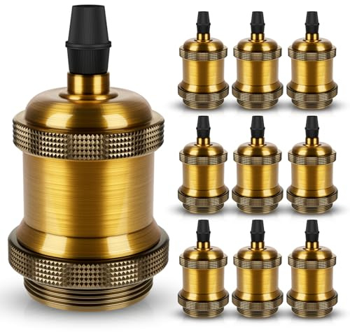 DiCUNO E27 vintage solid Lampenfassung, Vintage Brass, DIY, 10er Pack | Aluminium&Keramik Lampenhalter, E27 Sockel für Glühbirne, Antiker-Look für Wand-, Tisch- & Deckenleuchte, ideal für Café, Bar