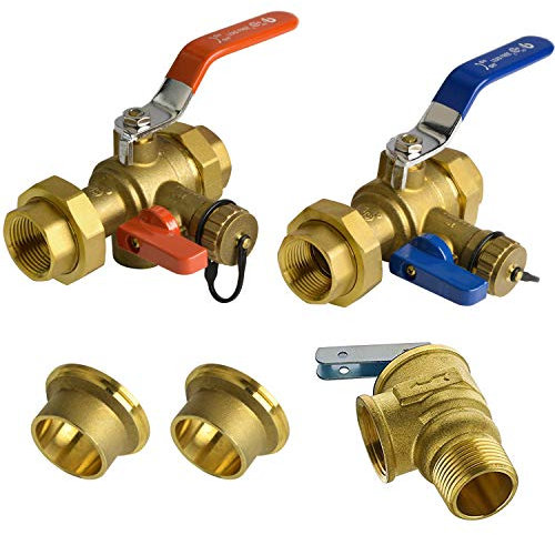 Hydro Master Tankless Water Heater Service Valve Kit with Pressure Relief Valve Included 2 pcs SWT Connections, 1 Inch IPS Isolator Clean Brass
