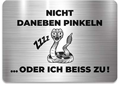 WC Schild Nicht daneben pinkeln oder ich beiss zu 14,8 cm x 10,5 cm Pissoir Toilette Selbstklebend Aufkleber Türschild Tür Haus Büro Praxis Geschäft Sitz Toilettensitz WC-Sitz Zubehör