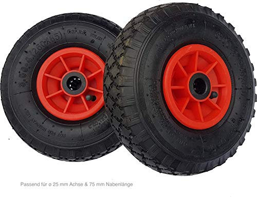 2 x FROSAL Sackkarrenrad Rad Bollerwagen | 25 mm Achse |Ersatzrad Reifen Sackkarre | Ersatzreifen | Sackkarrenrad Luftreifen Rollenlager Kugellager