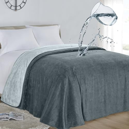 softan Couverture imperméable 100% Anti-Fuite pour bébés, Adultes, Chiens, Chats, 3 Couches de Protection pour lit, canapé et canapé,Causeuse 230 x 230 cm,Gris Anthracite | Gris Clair, réversible