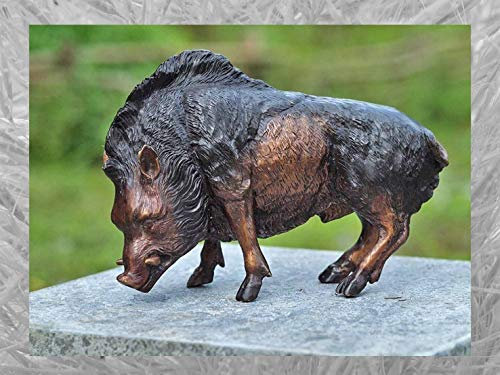 IDYL Bronze-Skulptur Wildschwein klein | 23x12x33 cm | Tierfigur aus Bronze handgefertigt | Gartenskulptur |Teich-Dekoration | Hochwertiges Kunsthandwerk | Wetterfest