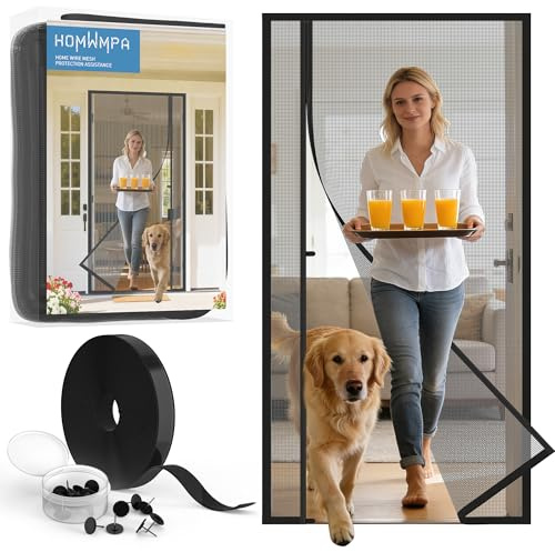 HOMWMPA Side Opening Magnetic Screen Door, Fit Door Size 32 x 80,Screen Size 34 x 81, Reversible Left/Right Screen Door Mesh with Strong Magnet, Keep Bugs Out Let Breeze in,Pet&Kid Friendly, Grey