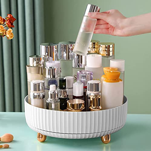 Bingobang Make-up-Organizer, um 360 Grad drehbar, drehbar, Hautpflege, Kosmetik-Organizer, Acryl, groß, ordentliche Aufbewahrung für Parfüm, Schmuck, Pinsel, Schminktisch, Büro, Badezimmer (weiß)