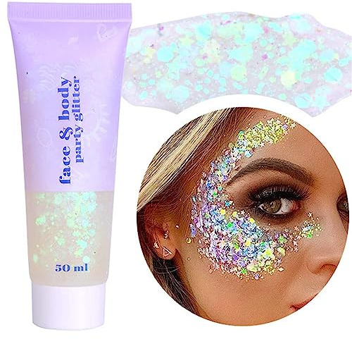 99.9% Glitzereffekte Body Glitter Gel BISHENGYF - 50m Glitzer Gesicht, Chunky Glitter Gel, Long-Lasting Glitter Chunky Gel For Festival Masquerade Birthday Makeup
