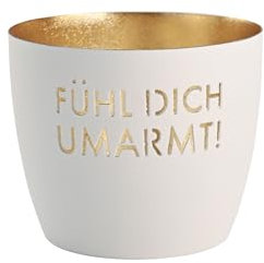 Giftcompany Windlicht Madras Fühl Dich umarmt! weiß/Gold Eisen Höhe 8,5 cm