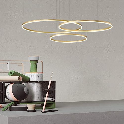 LED Hängelleuchte Wohnzimmerlampe Hängelampe Esstisch Pendelleuchte Dimmbar Mit Fernbedienung Pendellampe Moderne Aluminium Runde Acryl Beleuchtung Kronleuchter ( Color : Gold , Größe : 3laps 40+60+80