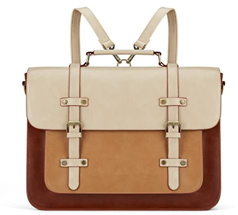ECOSUSI Damen Laptoptasche, 15,6 Zoll, Handtaschen, Schulterriemen, PU-Leder, Vintage, Schulranzen, Lehrer, Aktentasche, Arbeit, Schüler, abnehmbarer Schultergurt, braun, L, Retro
