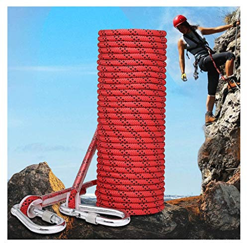 Samnuerly Kletterseil 12 mm rotes Sicherheitsseil mit Zwei Karabinern, Luftseil, Kletterseil-Bindehilfe, Belastung 2300 kg (Größe: 30 m)