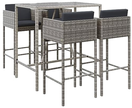 vidaXL 5-TLG. Gartenbar-Set mit Kissen Grau Poly Rattan