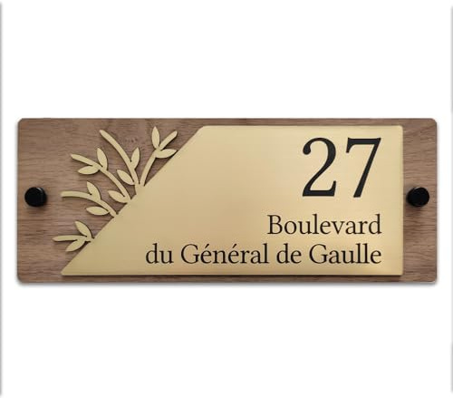 Signalétique.biz France - Plaque numéro de Maison en Bois avec nom de Rue Bois + Acrylique à Personnaliser. Plaque extérieure pour signalétique numéro de Maison nom de Rue -