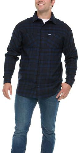 Wrangler Big and Tall Flanellhemd für Herren - Herren Button Down Plaid Hemd, Marineblau/Schwarz, 5X