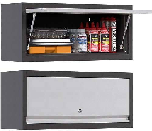 SUPEER Hängeschrank Metall Werkzeugschrank mit Klapptür,Abschließbar Wandhängeschrank aus Edelstahl,Garage Werkstatt Küche H35 x L66 x D30 cm