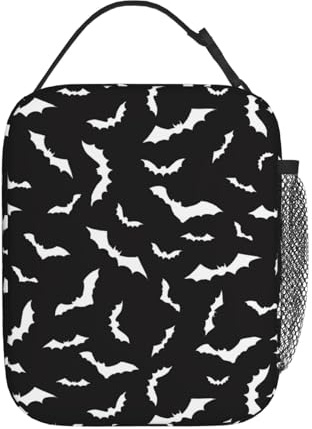 DORKEIXIA Halloween Cool Black Bat Goth Insulated Lunch Bag Portable Reusable Zipper Lunch Box For Men Women Work Picnic Travel Camping