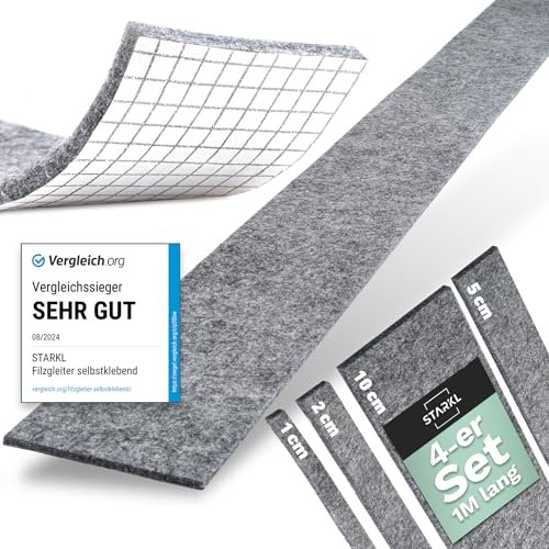 Filzgleiter selbstklebend Grau (4mm) | Streifen in 1 Meter Länge | Breite 1cm 2cm 5cm 10cm | Filz selbstklebend | Filzgleiter für Stühle | Möbelgleiter zum Zuschneiden I Klebefilz