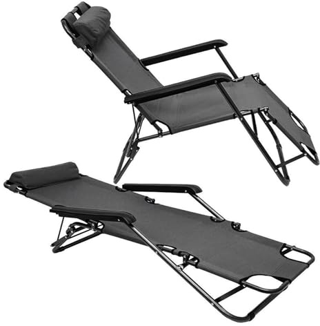 Neo 2x Pair 2 In 1 Sun Lounger Outdoor Garden Chairs Zero Gravity Recliner Reclining Folding Set (Grey)