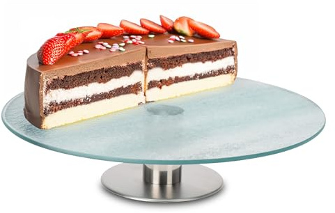 Spetebo Glas Kuchenplatte 360° drehbar - Ø 30 cm - Torten Servierständer mit Metall Fuß - Tortenplatte Kuchen Etagere Servierplatte Drehteller zum Dekorieren