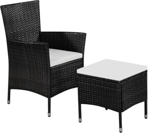 Wenjingqi-44091 Gartenstühle und Hocker mit Kissen, Polyrattan, Schwarz
