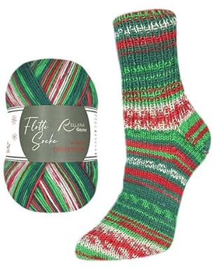 Rellana Christmas 6-fädige Sockenwolle Edition 2025, 150 g / 375 m, 75% Schurwolle / 25% Polyamid, NS 3-4, pflegeleicht, strapazierfähig, trockner geeignet