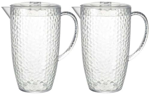 UNIQUE HOME LIVING 2 Litre Plastic Pitchers Jug with Lid, Iced Tea Juice Cocktail Drinks Pitcher Beverage Water Carafe Jug Set of 2