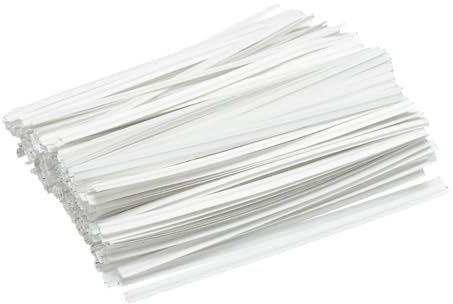 sourcing map 300 Pcs Kraft Paper Twist Ties, 4 Reusable Bag Twist Ties for Packaging Bakery Cake Candy Coffee Bags Wedding Party Favor Supplies, White