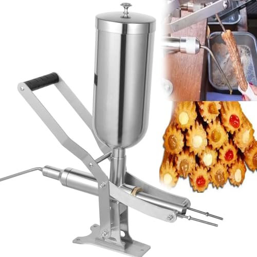 Riempitrice Manuale di Marmellata, Commerciale 5L In Acciaio Inox Manuale Azionato Ciambelle Spagnolo Dessert Riempimento Macchina di Riempimento, con 3 Ugelli Di Iniezione, per La Cucina Ristorante