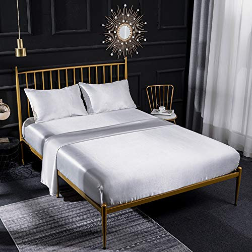 Luxuriöses Satin-Seiden-Bettwäsche-Set für King-Size-Betten, 4-teiliges Set mit Spannbetttuch, Bettlaken und Kissenbezügen, atmungsaktiv, weich und bequem, Seiden-Bettwäsche, cremefarben