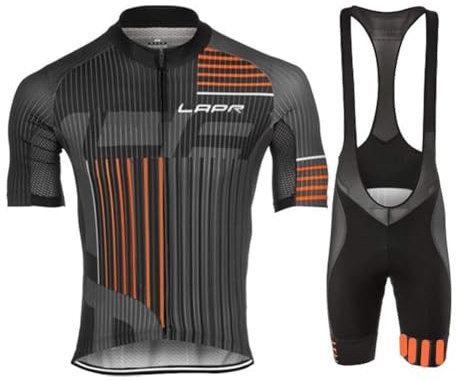 VeloZenith Herren Radtrikot Set Kurzarm mit Sitzpolster für MTB Rennrad Fahrrad Jersey + Bib Shorts Radsportanzug M - 4XL (XXXL, Grau-Orange)