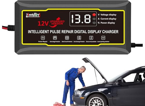 Bexdug Chargeur de Batterie Automobile, Chargeur de Batterie de Voiture Intelligent | Chargeur de Batterie de Voiture Portable 12 V - Réparation d'impulsion de Batterie au Plomb de Chargeur