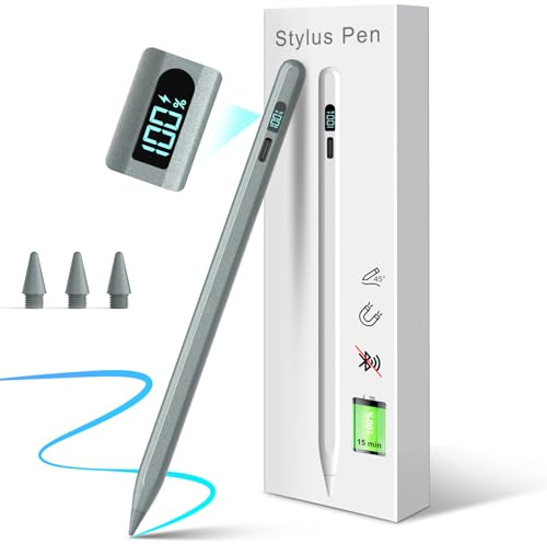 Mixoo Stylus Pen für iPad 2018-2026, Akkuanzeige, 11 Std. Laufzeit,Grau | Handflächenablehnung/Neigungssensitivität, magnetischer Stift für Apple iPad 6–10/A16, Pro M4 11/12,9, Mini 5–7, Air 3–5