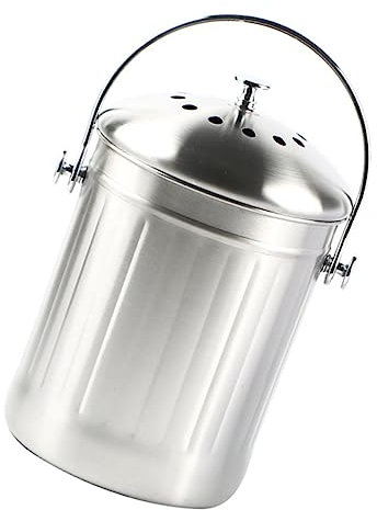 TINEASUR Poubelle à Compost Cuisine Acier Inoxydable Grosse Capacité Bac Étanche Charbon Actif Couvercle pour Plan De Travail Intérieur La Cuisine Composteur