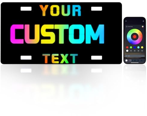 Personalized Custom LED Illuminated Car Front License Plates | 16 Million Colors RGB | 6 x 12| Custom License Plate for Front for Cars with LED | Design Your Own Illuminated Car License Plates
