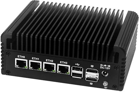 AIOPCWA N100 Mini PC Firewall Micro Appliance, Fanless Mini Computer with 4 Port i226-V 2.5GbE LAN, OPNsense DDR5 Barebone NO RAM/SSD/OS, USB-C, 4K 3-Display, 2-NVMe, 2-SATA, TF