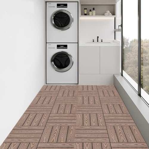 SABUIDDS Terrassenfliesen 22er Set Terrassendielen Wasserfest 30x30x2cm Balkonfliesen Klickfliesen in Holzoptik für Gartenweg, Beetbregenzung schützt Rasen, Balkonboden und Terrassenplatten, Kaffee