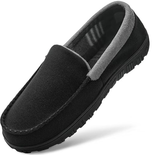 MIXIN Mens Slippers Cozy Moccasin House Slippers Anti-Skid Slip On Indoor Outdoor with Comfy Memory Foam Black Size 9