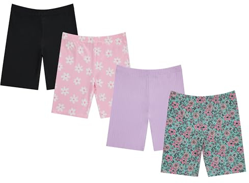 BTween Girls 4 Pack Athletic Bike Shorts, Fashion Short, Workout Clothes for Girls