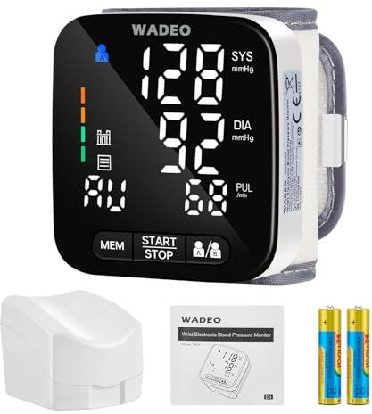 WADEO Misuratore Pressione da Polso, [Lettura Vocale in Italiano] [Schermo LED Grande] [Memoria 198 Letture] Misurazione con un Solo Tasto, Adatto agli Anziani (Avanzato - Voce Italiana)